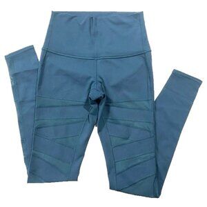 LULULEMON Wunder Under Tech Mesh Leggings 6 Teal Sheer Cutout Athleisure HR Yoga